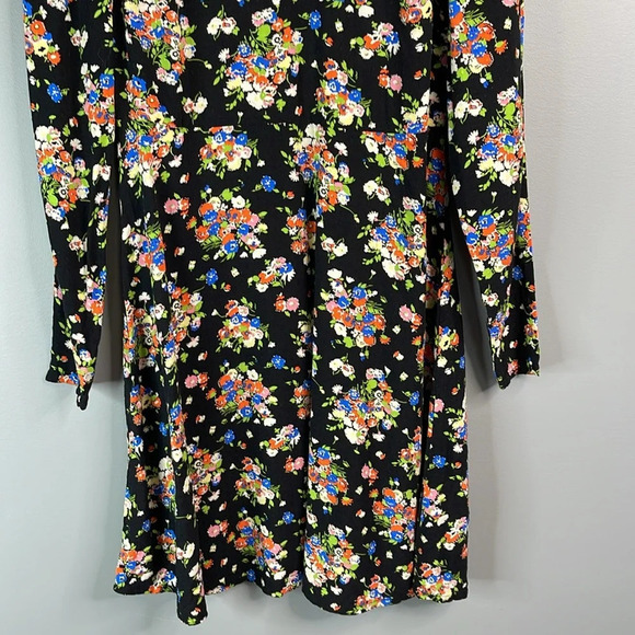 BODEN Wild Cluster Floral Print Crew Neck Fit and Flare Dress Black Swiss Dot 4 - Picture 5 of 14